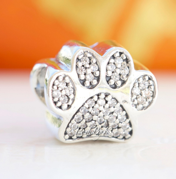 Sparkling Paw Print Charm 791714CZ - jewelry, beads for charm, beads for charm bracelets, charms for diy, beaded jewelry, diy jewelry, charm beads