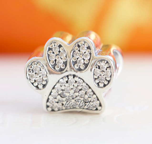 Sparkling Paw Print Charm 791714CZ - jewelry, beads for charm, beads for charm bracelets, charms for diy, beaded jewelry, diy jewelry, charm beads