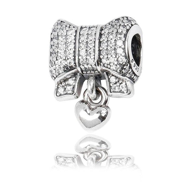 Heart & Bow Charm 791776CZ - jewelry, beads for charm, beads for charm bracelets, charms for diy, beaded jewelry, diy jewelry, charm beads