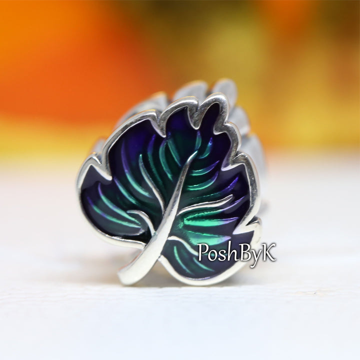 Purple & Green Leaf Charm 799542C01, jewelry, beads for charm, beads for charm bracelets, charms for diy, beaded jewelry, diy jewelry, charm beads,