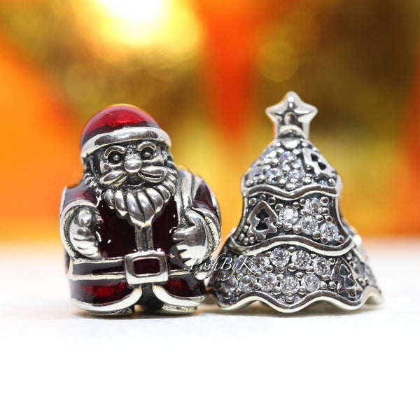 St. Nick Santa And Twinkling Christmas Tree Christmas Gift Set Charm - jewelry, beads for charm, beads for charm bracelets, charms for diy, beaded jewelry, diy jewelry, charm beads,