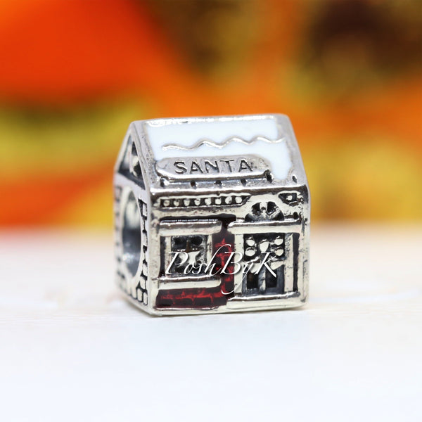 Santa's Home Red & White Enamel Bead Charm 792003ENMX - jewelry, beads for charm, beads for charm bracelets, charms for diy, beaded jewelry, diy jewelry, charm beads 